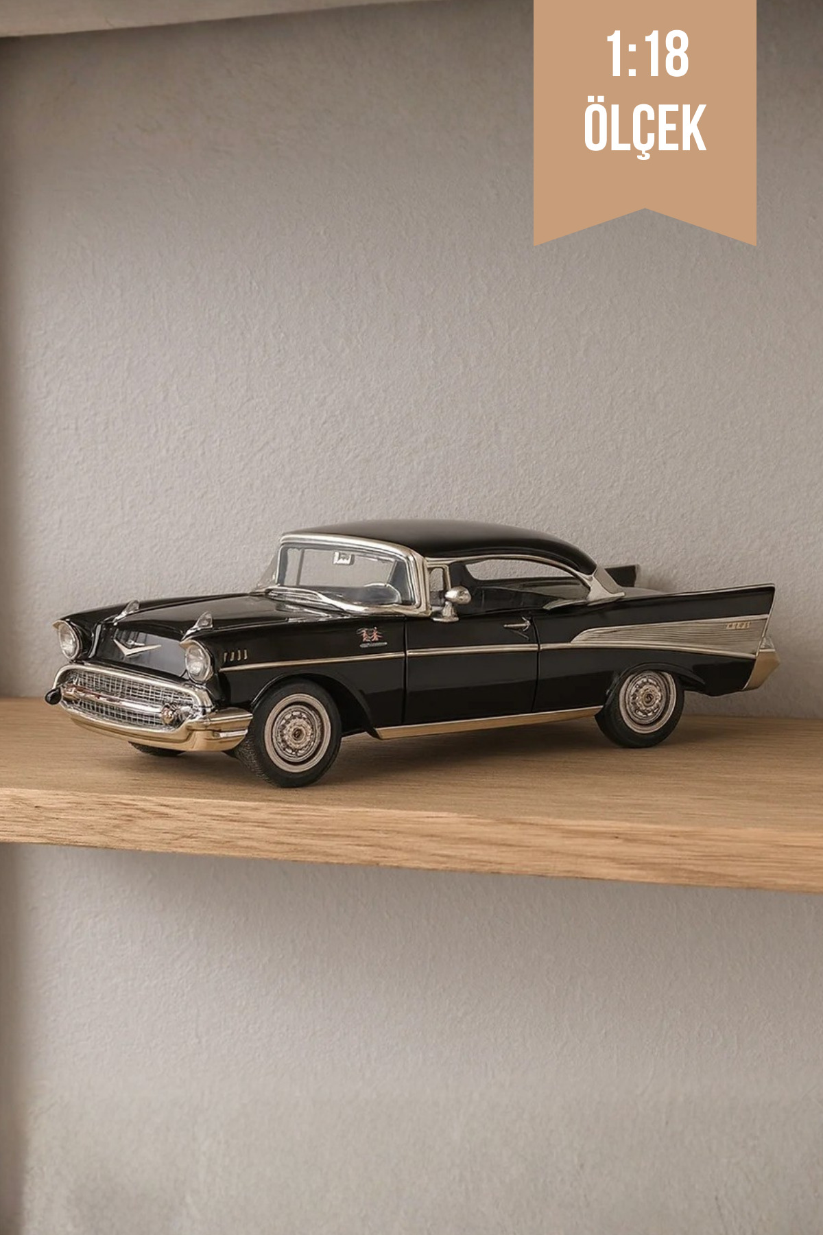 craftivio Siyah 1:18 Ölçek Die Cast İnce Detay 1957 Chevy Bel Air
