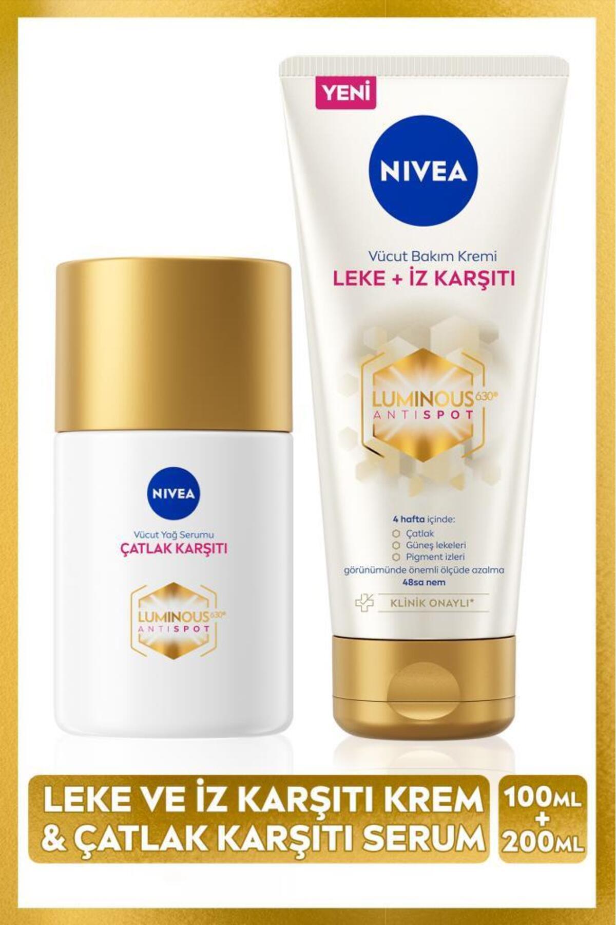 NIVEA Luminous630 Çatlak ve Leke Karşıtı Vücut Bakım Seti, Yağ Serumu 100ml ve Vücut Kremi 200ml — SET.NVE.1335