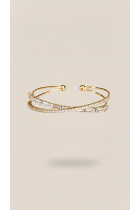 Lune Design Altın Renk Zirkon ve Baget Taşlı Paslanmaz Çelik Ayarlanabilir Ça...