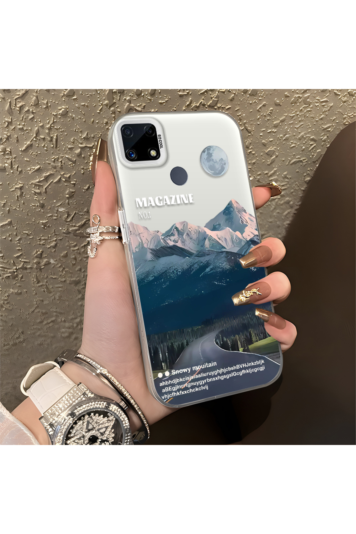 Realme C15 Compatible Silicone Edge Hard Back Anti Fall Case Mountain top patterns