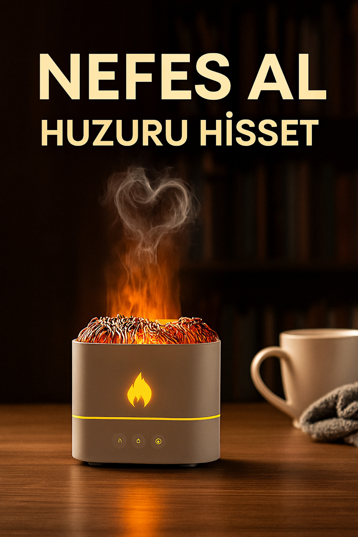 Steam Humidifier with Decorative Flame Effect – Silent Air Humidifier with LED Light and USB Input