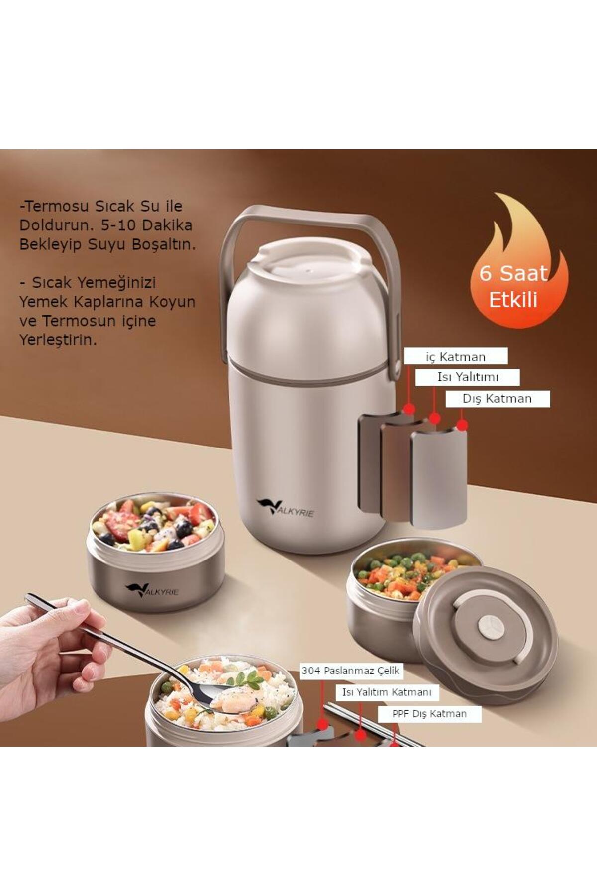 yumik3点セット valkyrie 3 Katmanlı Isı Yalıtımlı Termos Yemek Kabı Seti – 304