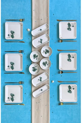 Erbaşlar Lüks Zümrüt Rölyefli 14 Parça 6 Kişilik Kahvaltı Takımı, Seti