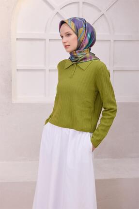 Belli EKOSE KEMER DESEN İPEK EŞARP 4206D (TWILL) YEŞİL - 03