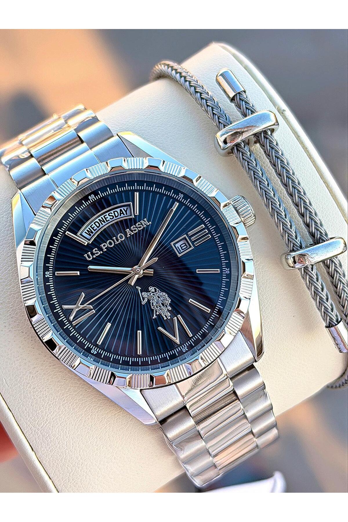 یو اس پولو ساعت مردانه U.S. Polo Assn با قاب و بند استیل، 2 سال گارانتی، مقاوم در برابر آب تا عمق 5 اتمسفر، مدل E.PA1123-01