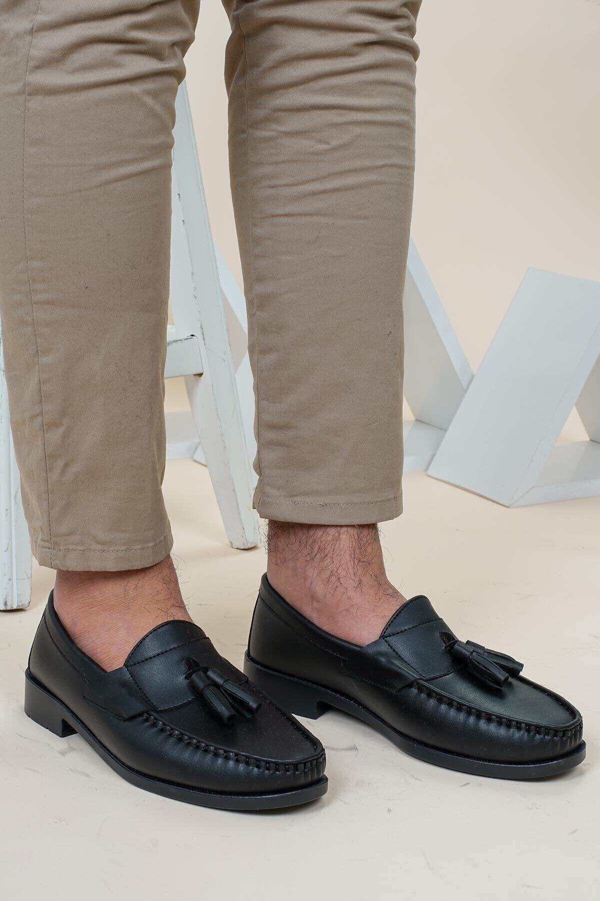 Dayfi Siyah Cilt Erkek Loafer Ayakkabı | Casual Corcik Unisex Günlük Ayakkabı görsel 3