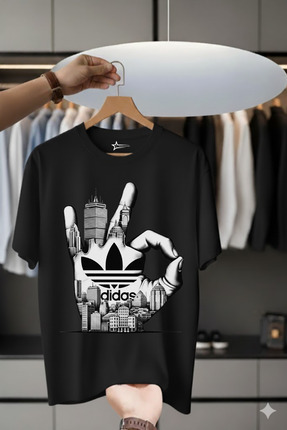 İnazuma Outdoors Unisex Oversize Baskılı Pamuklu Bisiklet Yaka Kısa Kollu SİY...