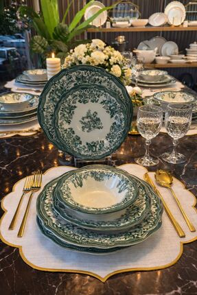 Onedekor 24 Parça 6 Kişilik Porselen Yemek takımı Velour Green