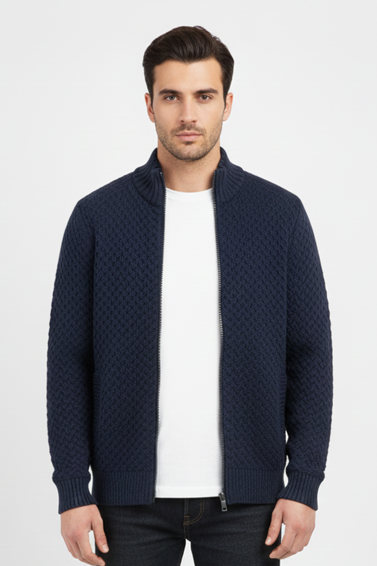 Men's Half Turtleneck Zippered Thick Cardigan