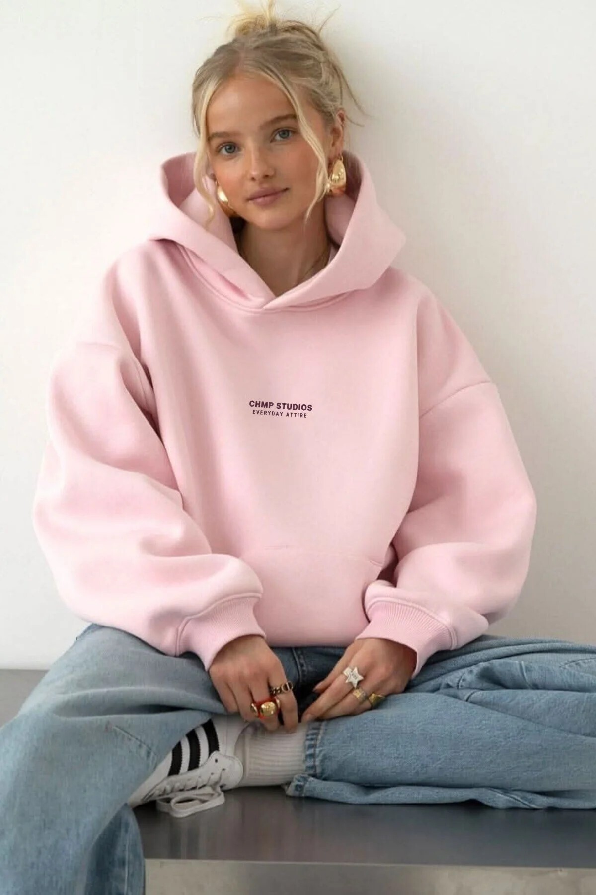 oneagılyazı Kadın Oversize Sweatshirt Hoodie, Kapüşonlu, 3 İplik Polar, Kanguru Cepli
