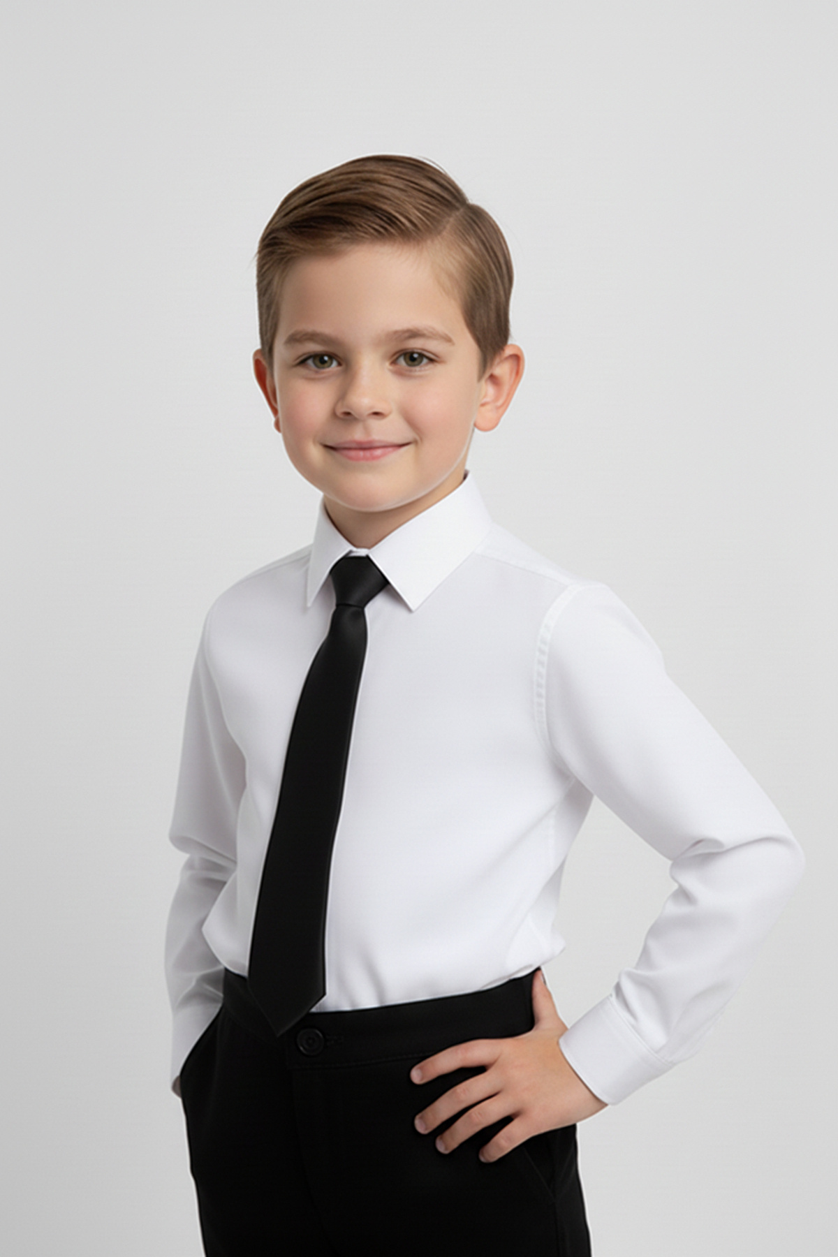 Boys Long Sleeve White Shirt and Black Tie Set