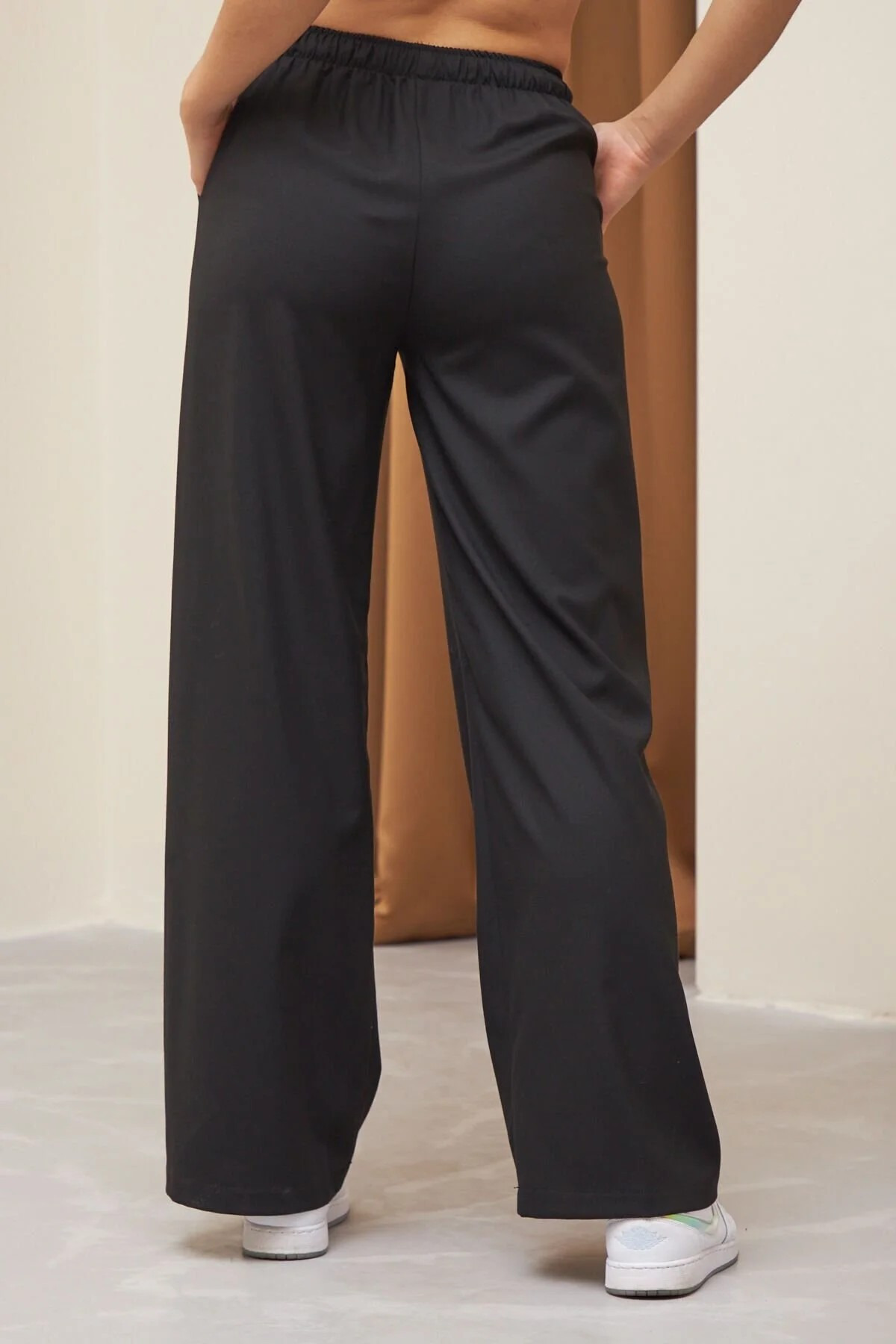 My Blog Siyah Beli Lastikli Poliviskon Bol Paça Pantolon - 3333 görsel 5