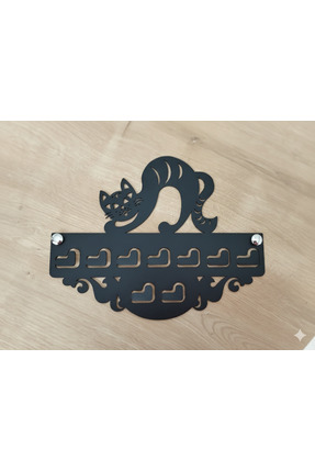Baykush Kedi Figürlü Lazer Kesim Metal Askılık - 1.5mm Güçlendirilmiş Metal