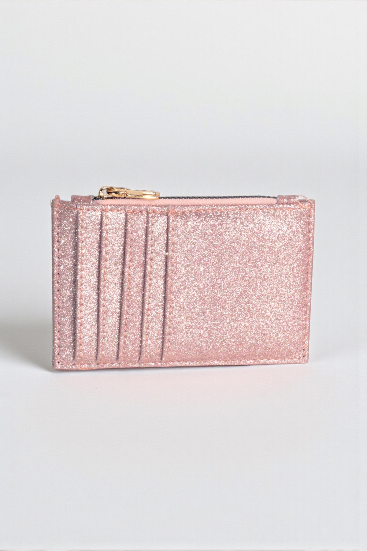 dericom  Kadın Simli Fermuarlı Pembe Cüzdan – Kart Bölmeli İnce Model