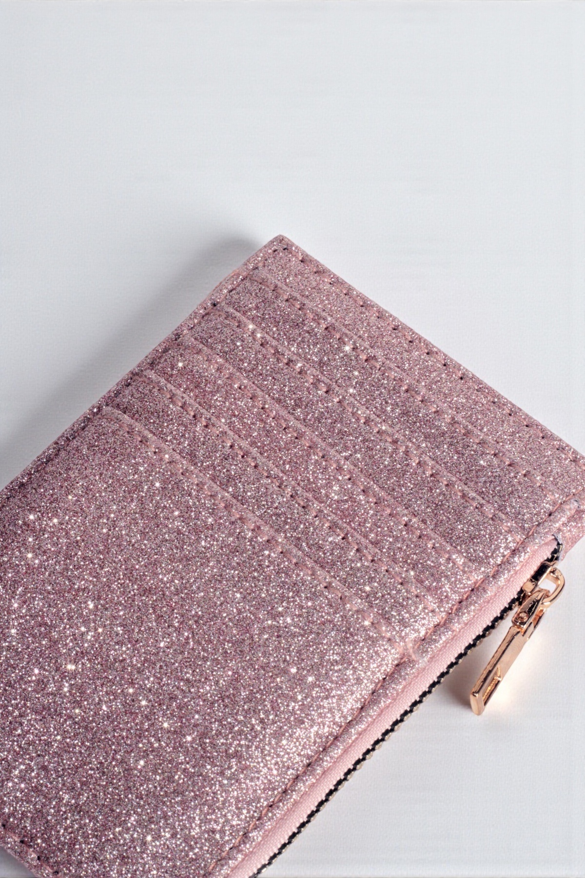 dericom  Kadın Simli Fermuarlı Pembe Cüzdan – Kart Bölmeli İnce Model - Görsel 3