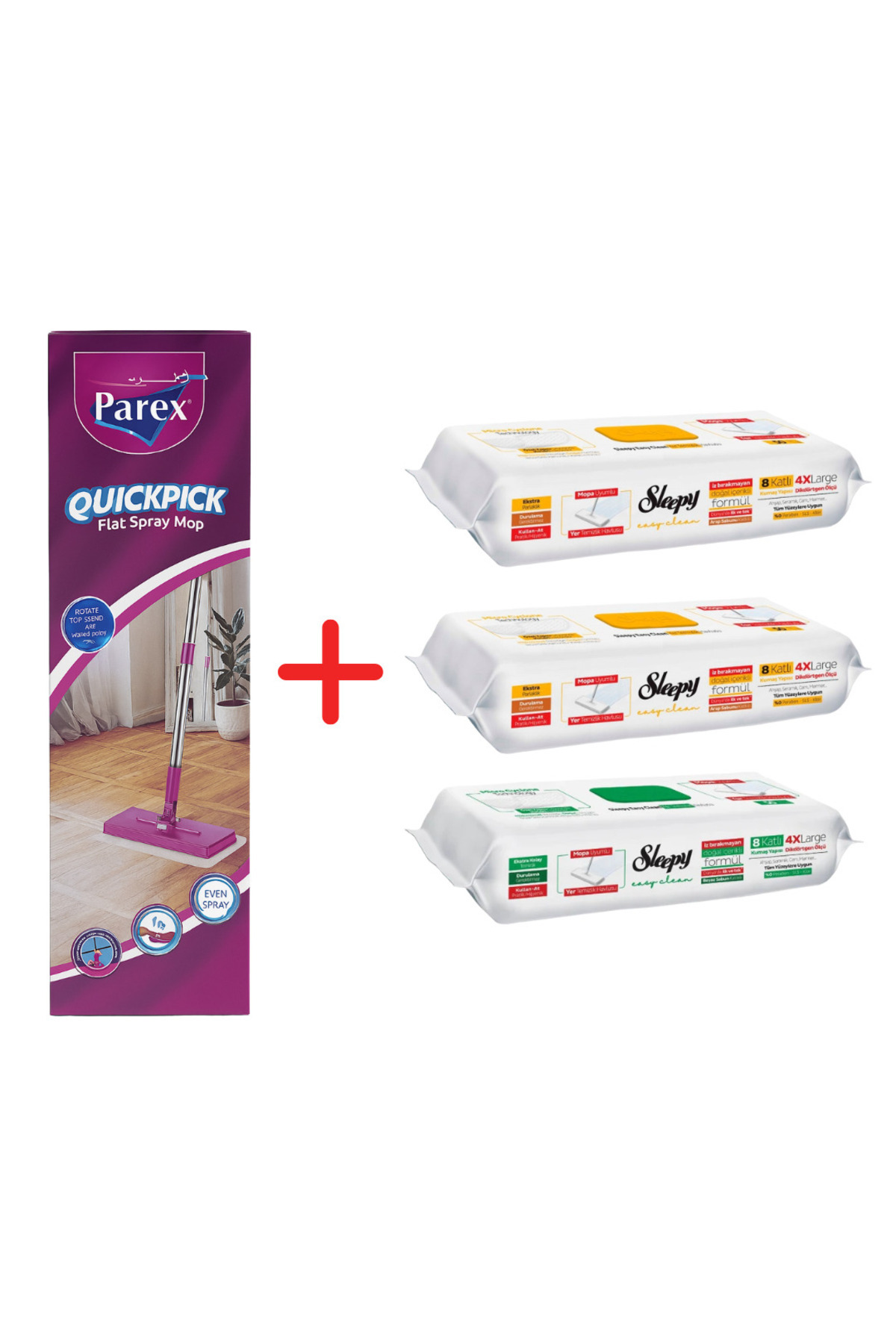 Parex Promo Package QuickPick Mop + 3x Wet Wipes Sleepy Easy Clean Mix (Herba...
