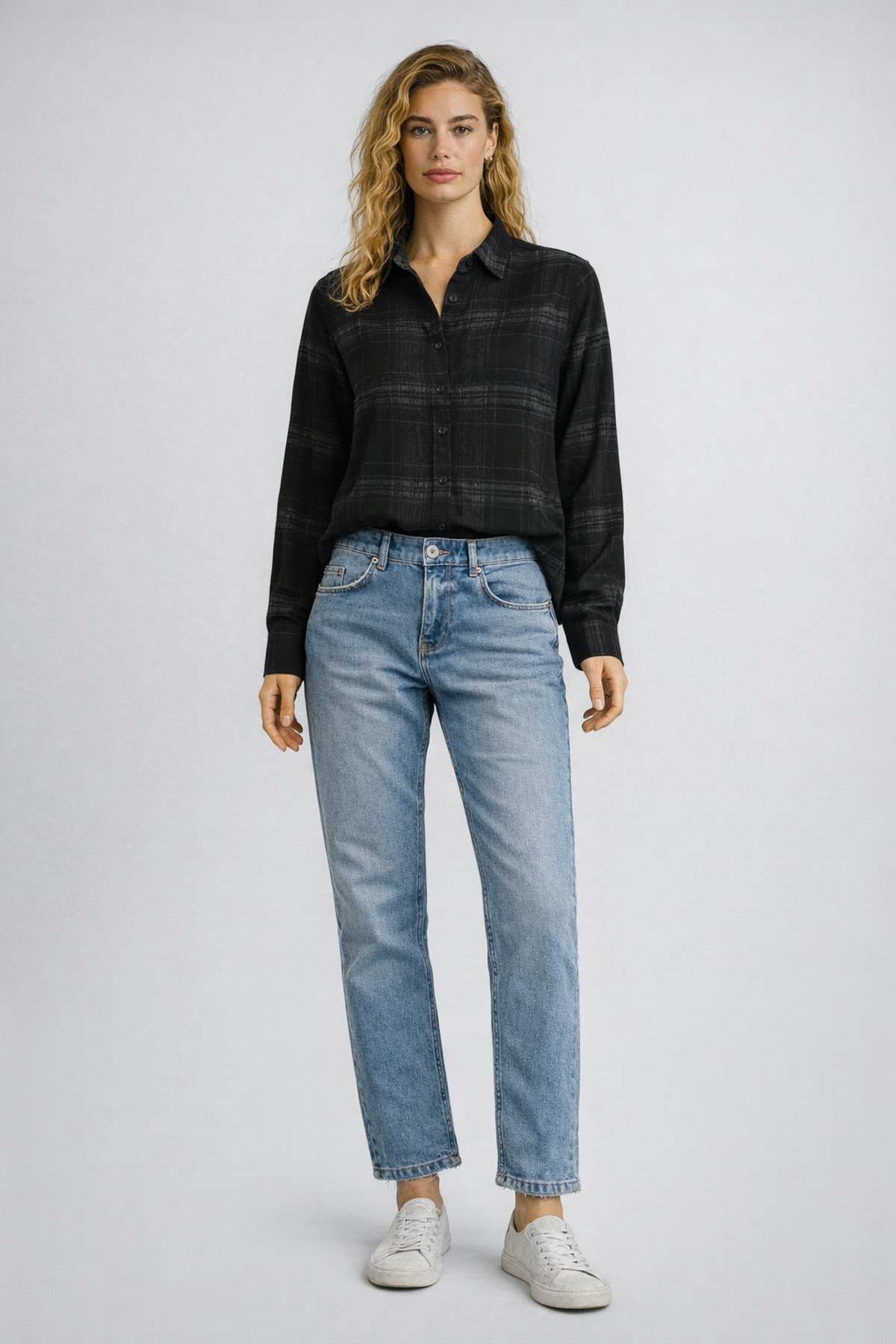 VENA  Kadın Jenna Regular Fit Ekose Gömlek - Siyah - Görsel 2