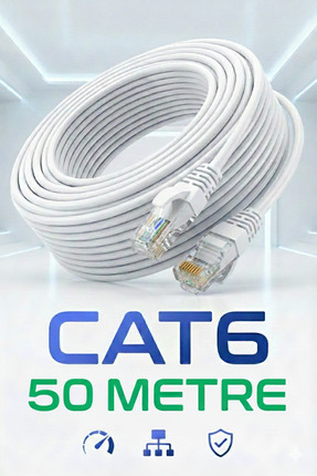Reyonex 50 Metre Beyaz CAT6 Ethernet Patch Kablo - Yüksek Hızlı Gigabit İnter...