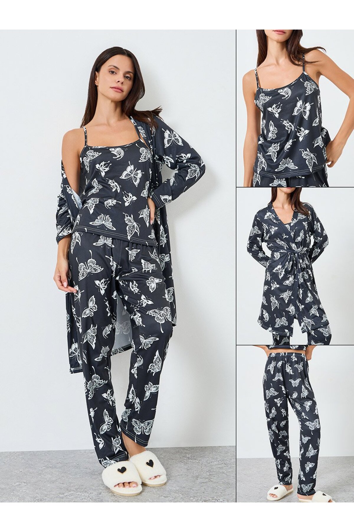 Styli 3 PACK BUTTERFLY CAMI ROBE & PJ LONG SET
