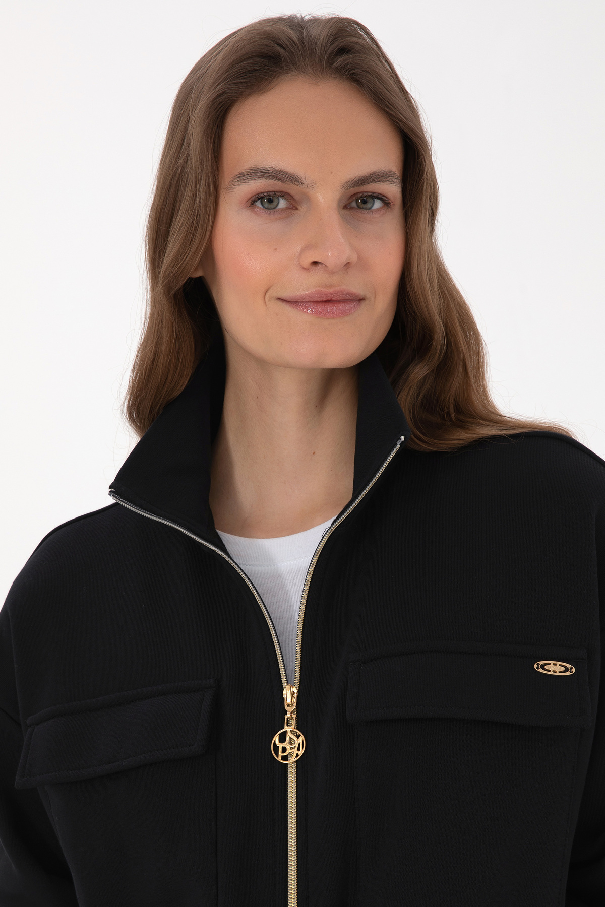 U.S. Polo Assn.  Kadın Siyah Fermuarlı Dik Yaka Sweatshirt 50318035-VR046 - Görsel 2