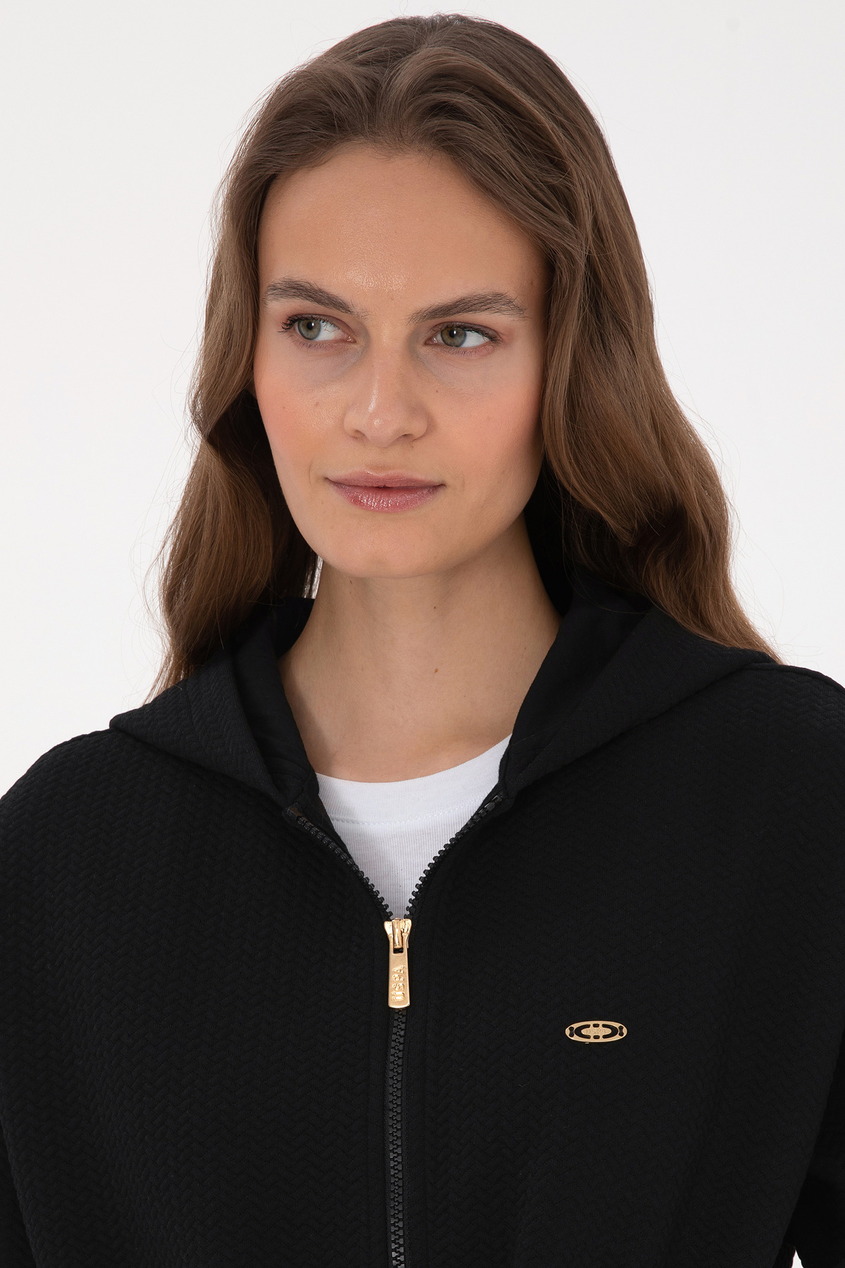 U.S. Polo Assn.  Kadın Siyah Fermuarlı Kapüşonlu Sweatshirt 50318098-VR046 - Görsel 2