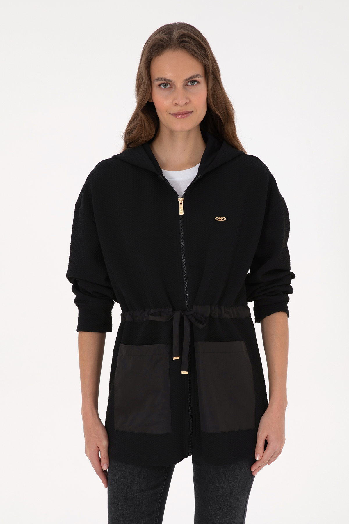 U.S. Polo Assn.  Kadın Siyah Fermuarlı Kapüşonlu Sweatshirt 50318098-VR046 - Görsel 3