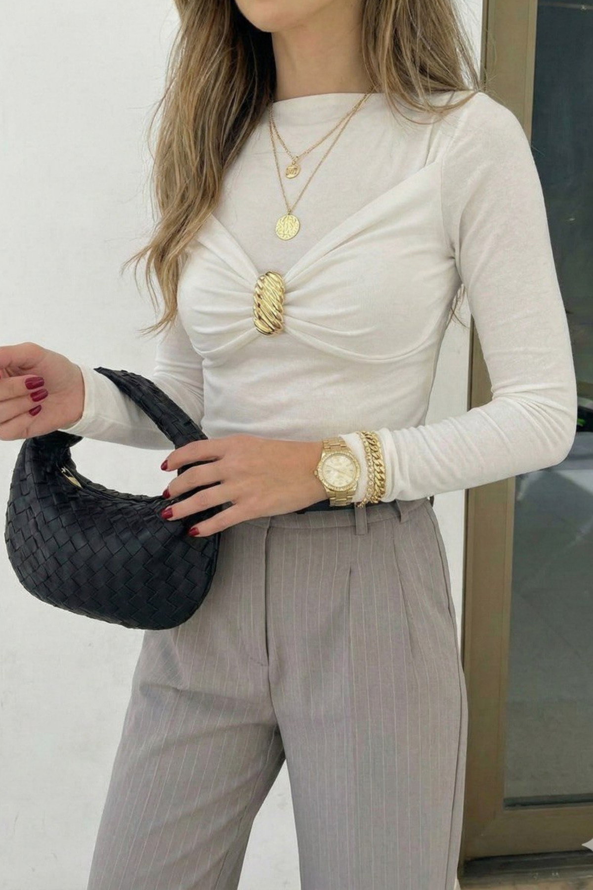 Women's Long Sleeve Chest Buckle Detailed Stylish Blouse