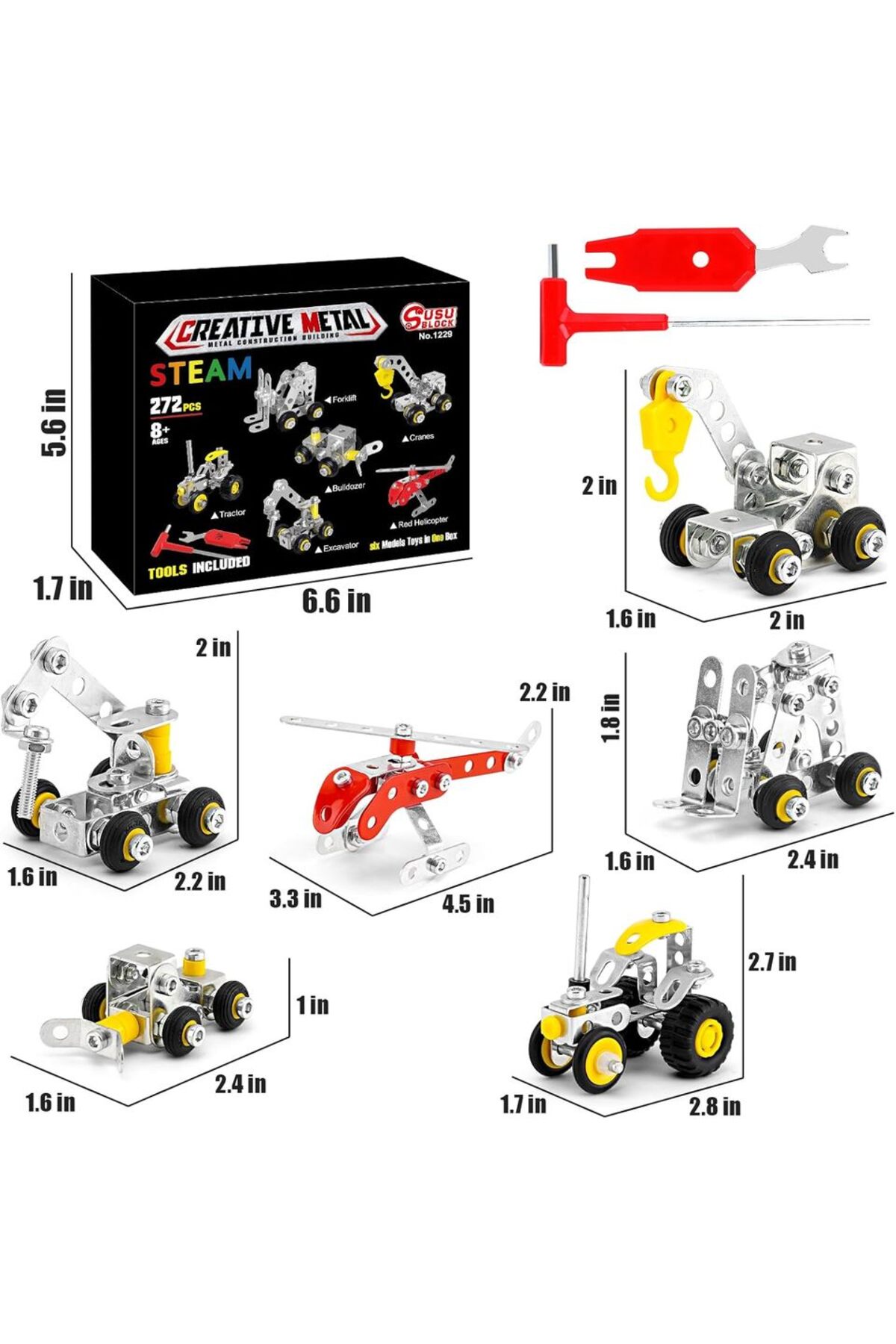 بازی‌های مونتاژ و ساخت‌وساز برای پسران، ست ۶ در ۱ اِرکتور ۲۷۲ قطعه‌ای DIY برای پسران، مهندسی DIY…