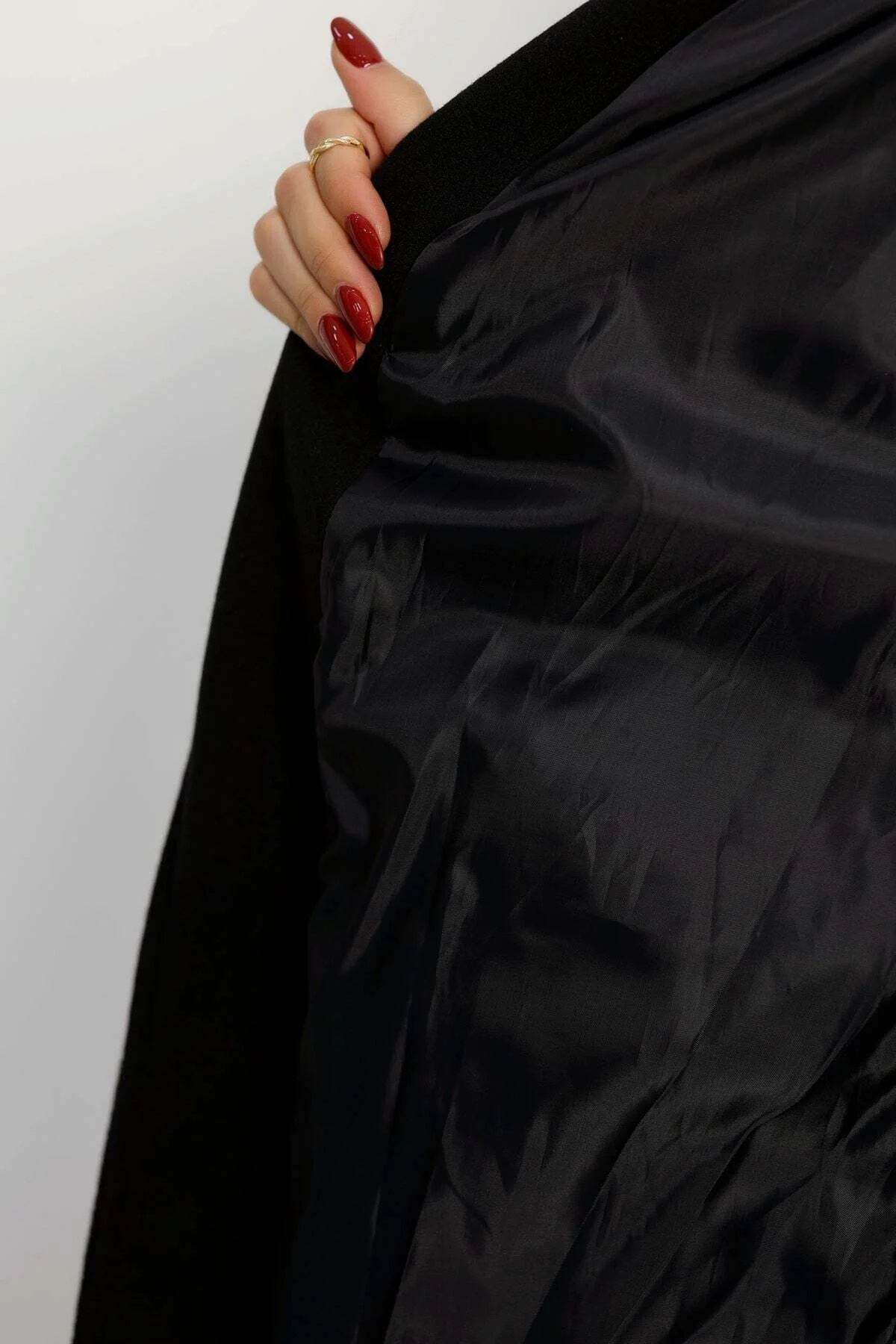 Modayıldızlar  Morena Kadın Siyah Astarlı Kaşe Kaban 110 cm - Kuşaklı, Normal Kalıp (Morena) - Görsel 4