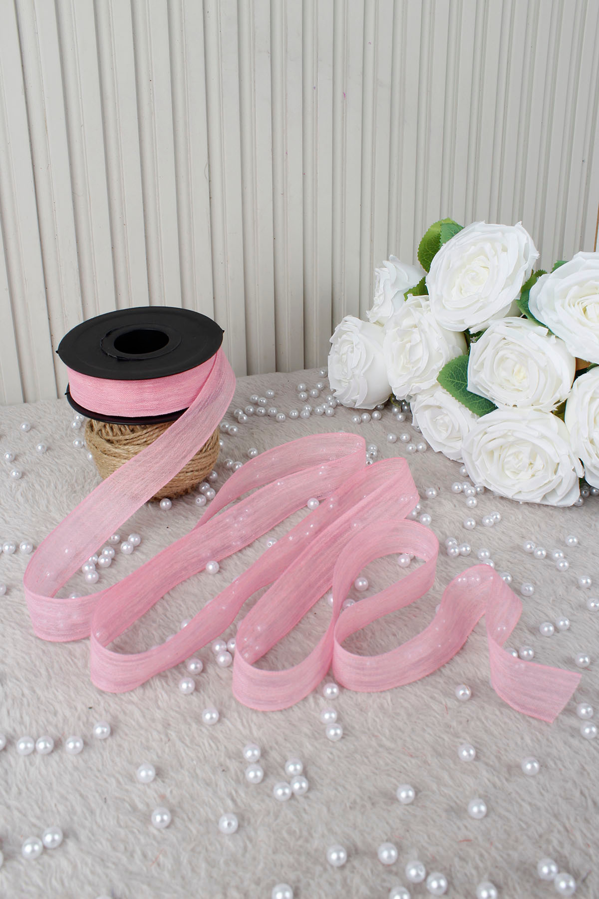 Baby Pink Napoli Linen Ribbon 2.5 cm 20 mt - Bundle, Wedding, Engagement, Dowry, Gift, Ornament, Party