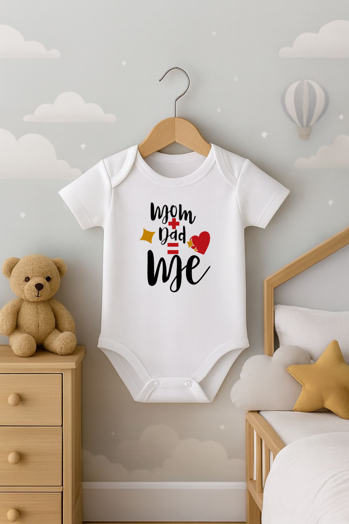 Mom+Dad=Me Letter Short Sleeve Baby Bodysuit