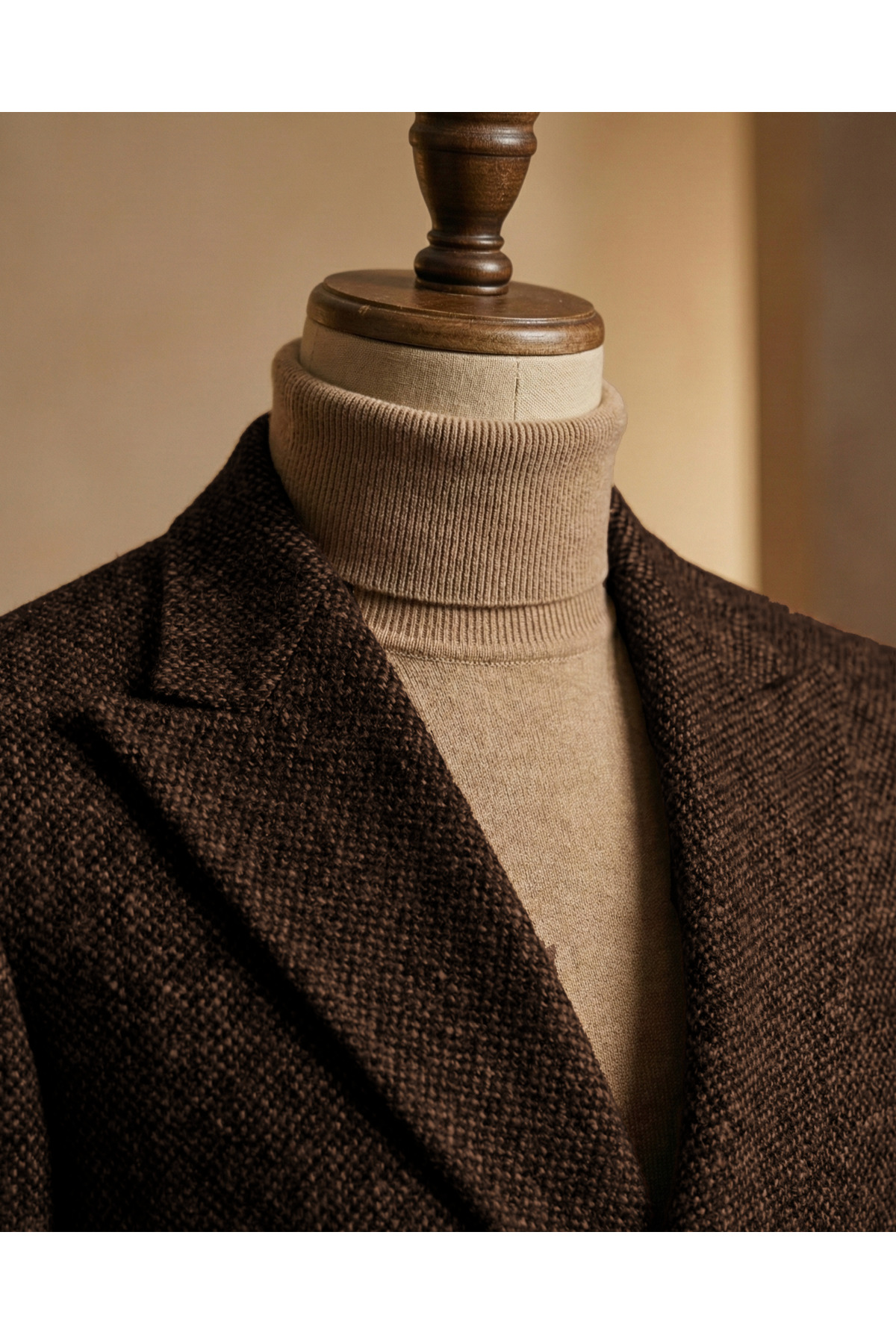 Sobrane Classics  Sobrane Kahverengi Örgü Kumaş Kruvaze Kaban - Görsel 2