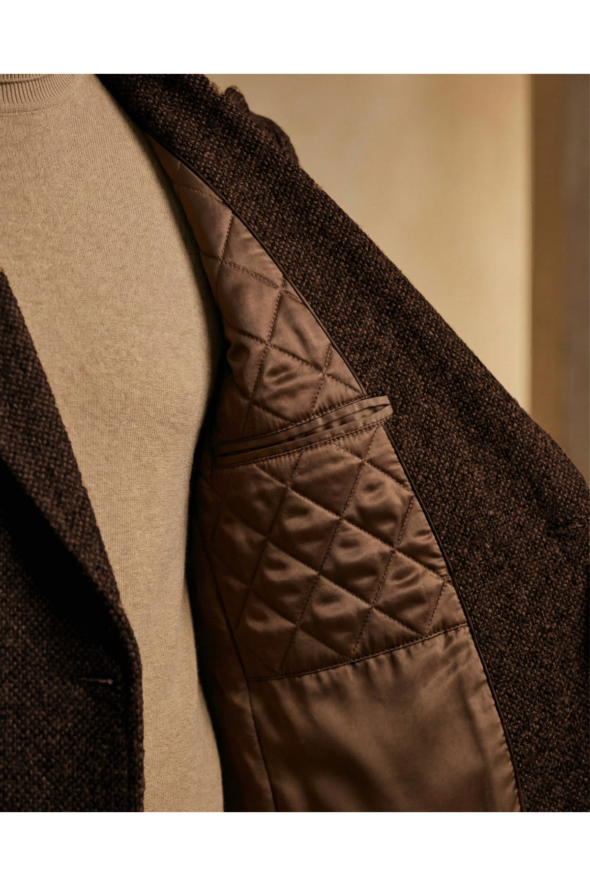 Sobrane Classics  Sobrane Kahverengi Örgü Kumaş Kruvaze Kaban - Görsel 3