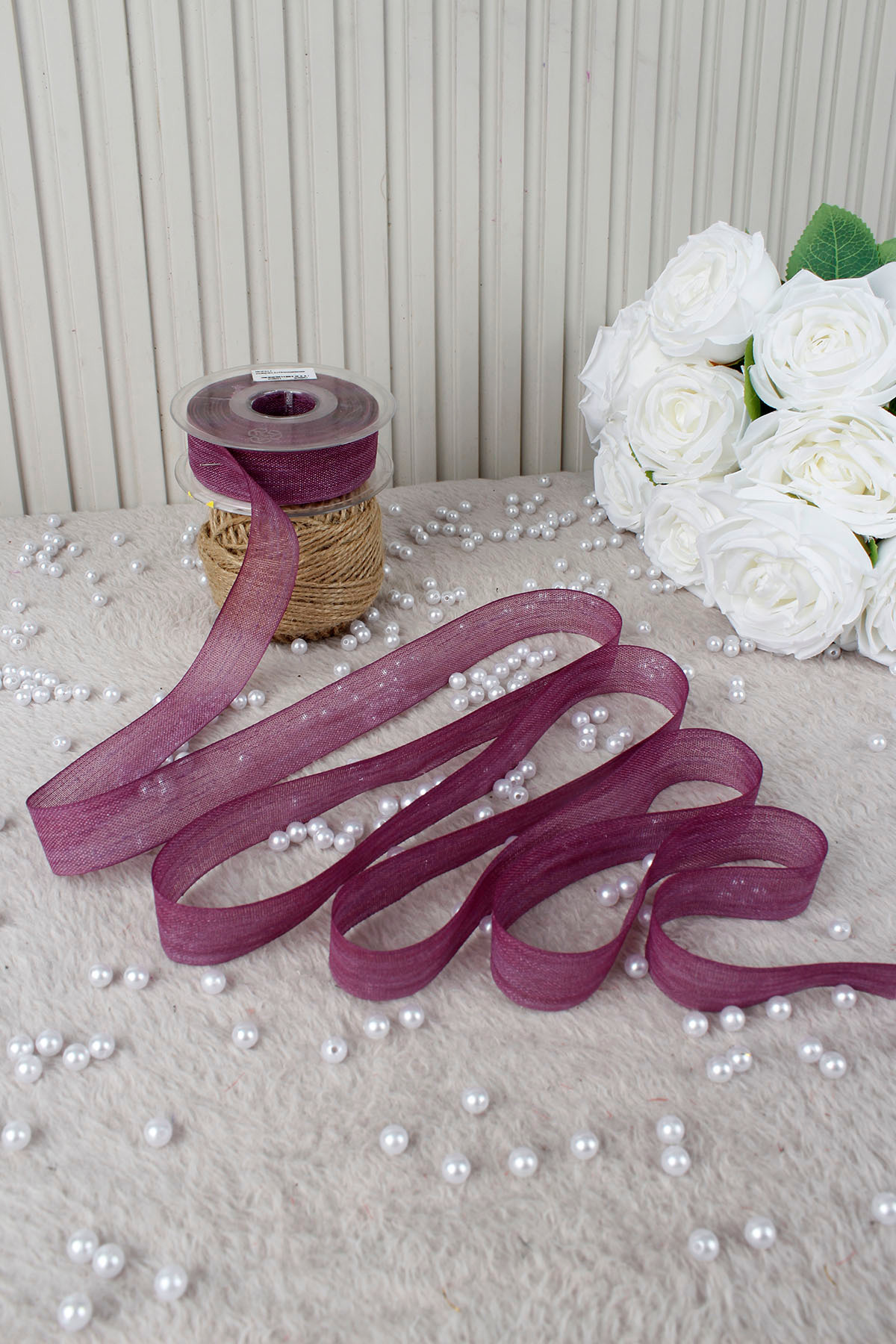 Damson Naples Linen Ribbon 2.5 cm 20 mt - Bundle, Wedding, Engagement, Dowry, Gift, Ornament, Party