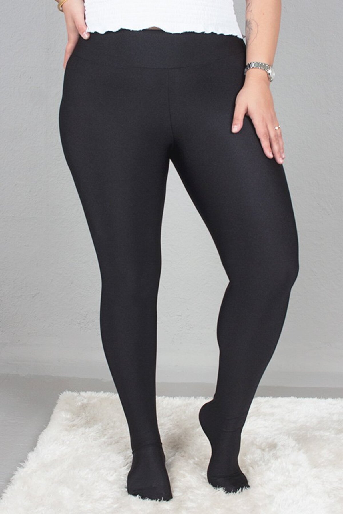 Truva XXL Disko Tayt Siyah Klotlu Çorap Model Yüksek Bel Büyük Beden