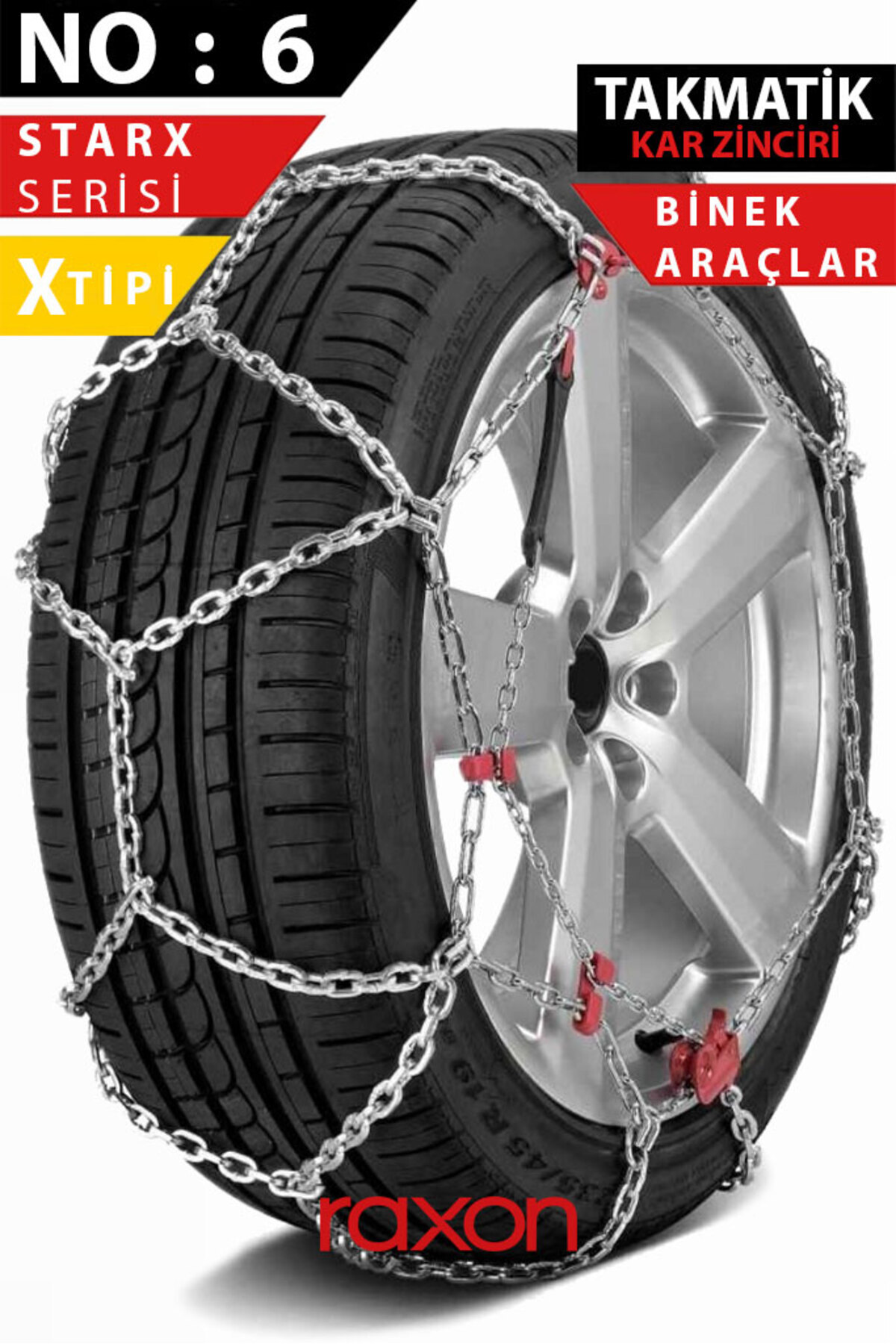 Raxon StarX Serisi X Tipi Kar Zinciri No:6 | Çelik | Ölçü Tablosuna Uyumlu & Güçlü Yol Tutuşu