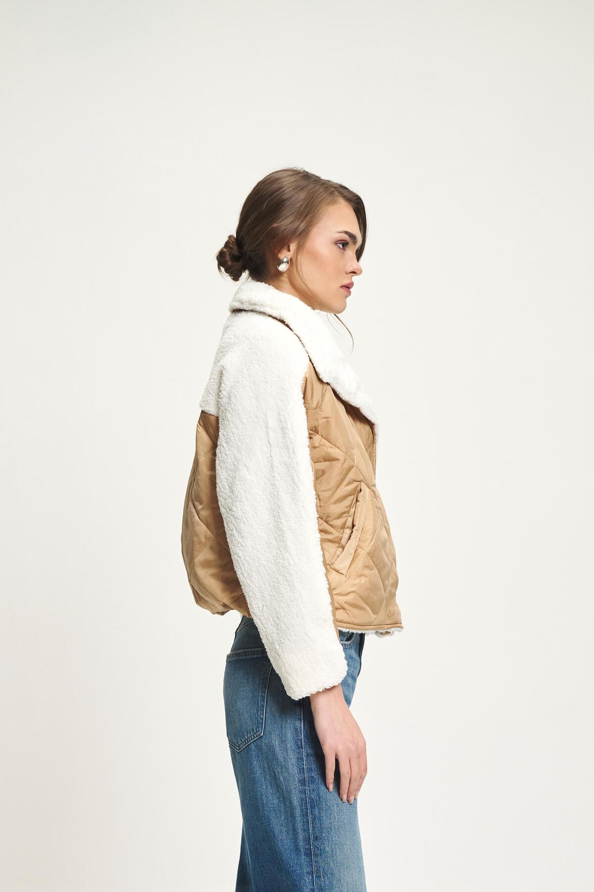 Lijuri  Camel Peluş Garnili Kapitone Mont 7086 R11-C-K4 - Görsel 3