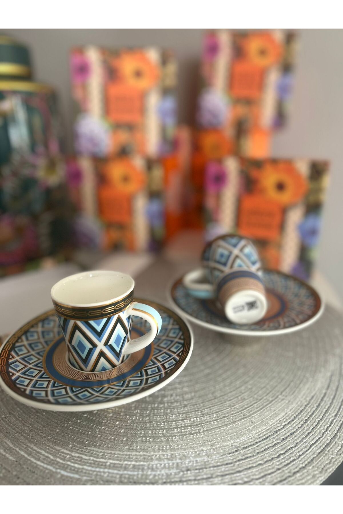 Türk Kahvesi Fincan Takımı İçe Geçmeli Mosaic Mask 2 Kişilik 4 Parça