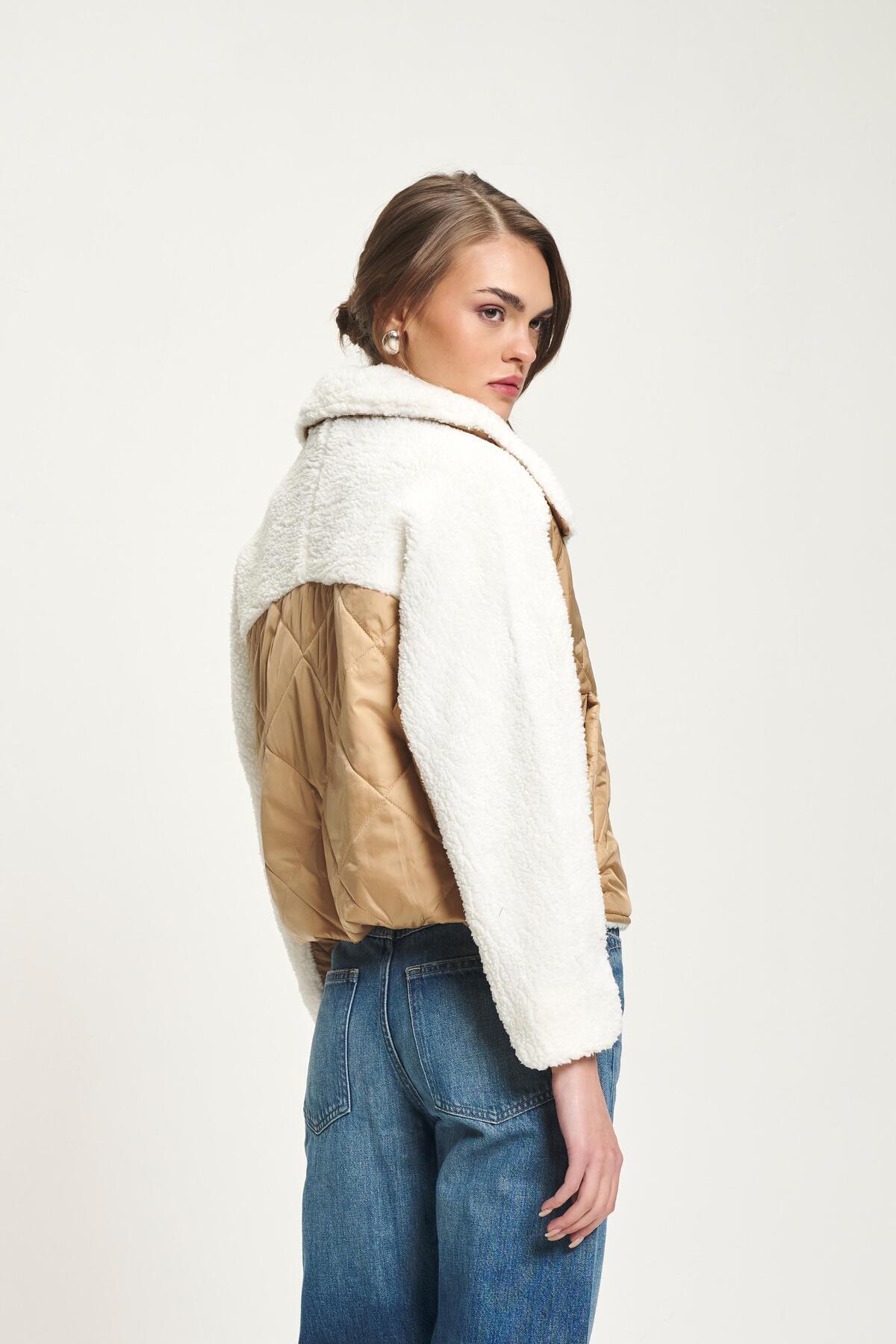 Lijuri  Camel Peluş Garnili Kapitone Mont 7086 R11-C-K4 - Görsel 4