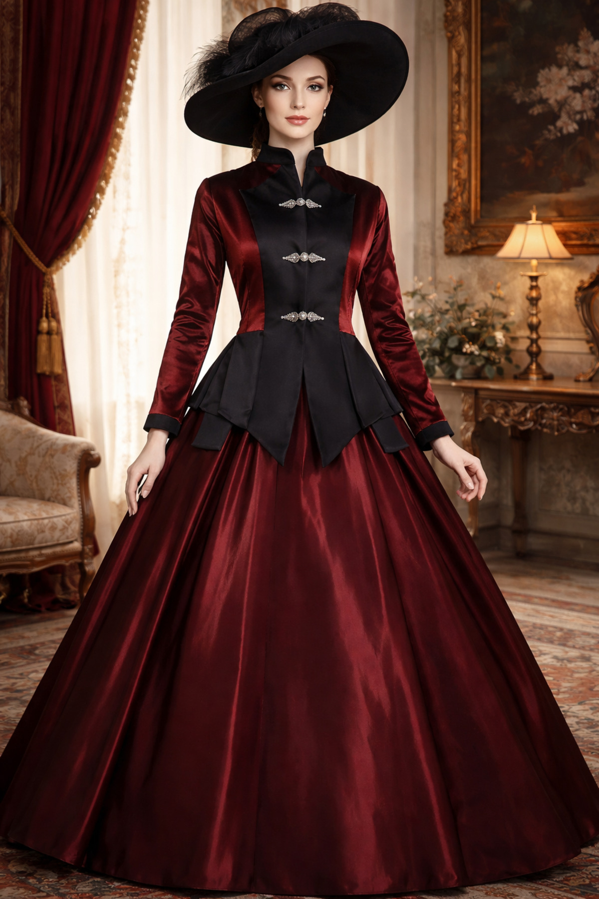 ŞIK VE MUTLU Madam Brawo Tasarım Dönemsel Saten Kostüm Elbise