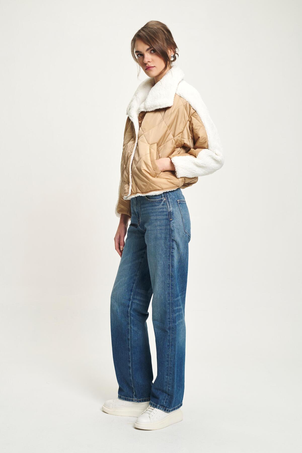 Lijuri  Camel Peluş Garnili Kapitone Mont 7086 R11-C-K4 - Görsel 7