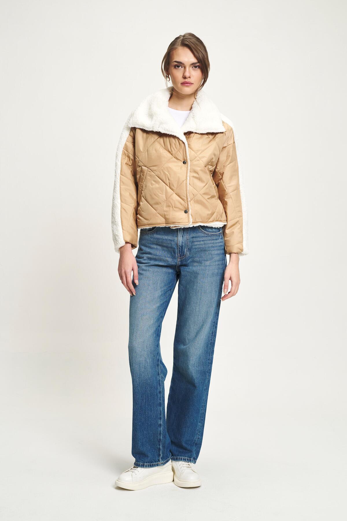 Lijuri  Camel Peluş Garnili Kapitone Mont 7086 R11-C-K4 - Görsel 6