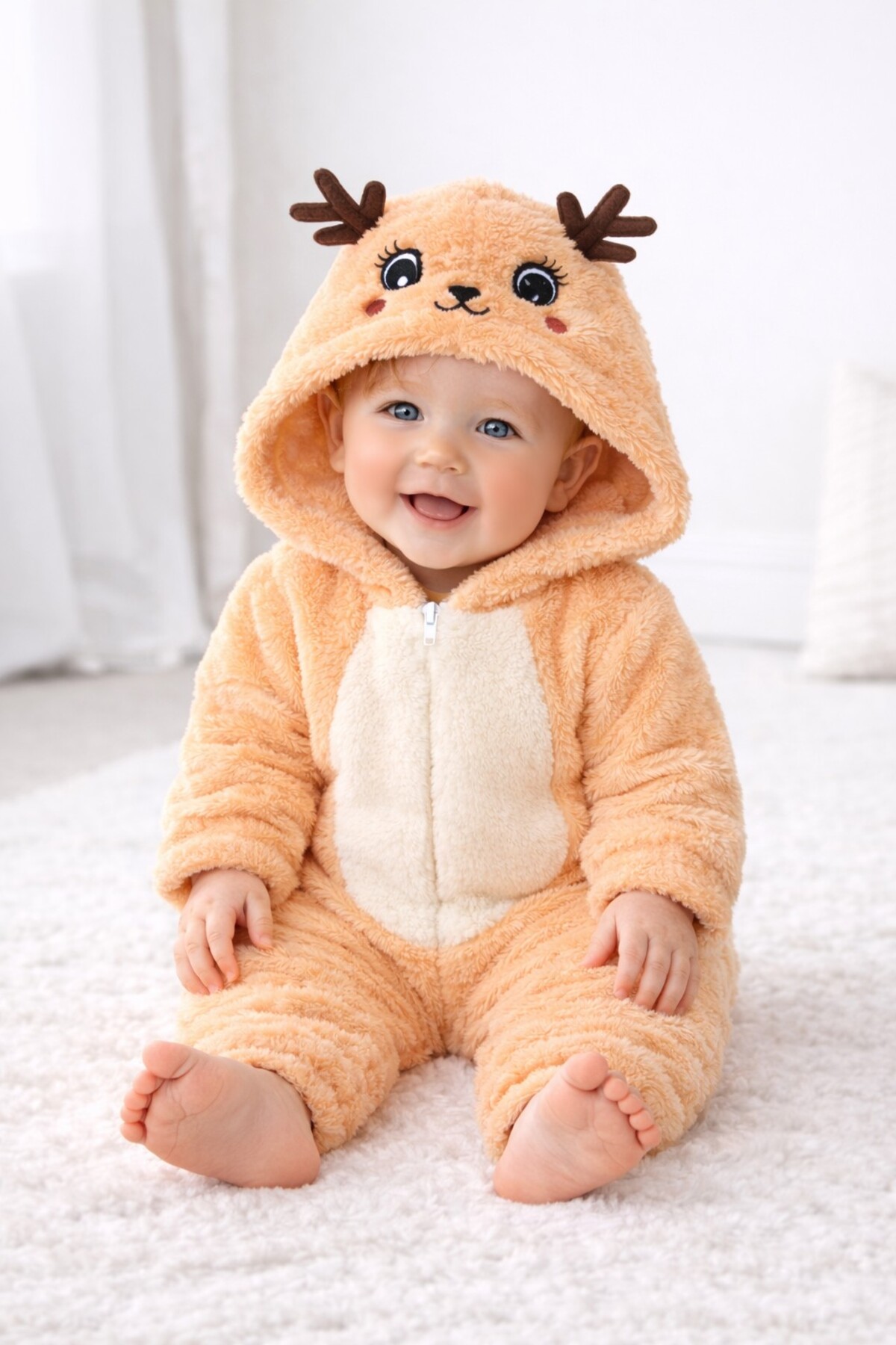 Chicsy Baby Tatlı Kapüşonlu Geyik Figürlü Peluş Bebek Tulum fotoğrafı 3 (önizleme)