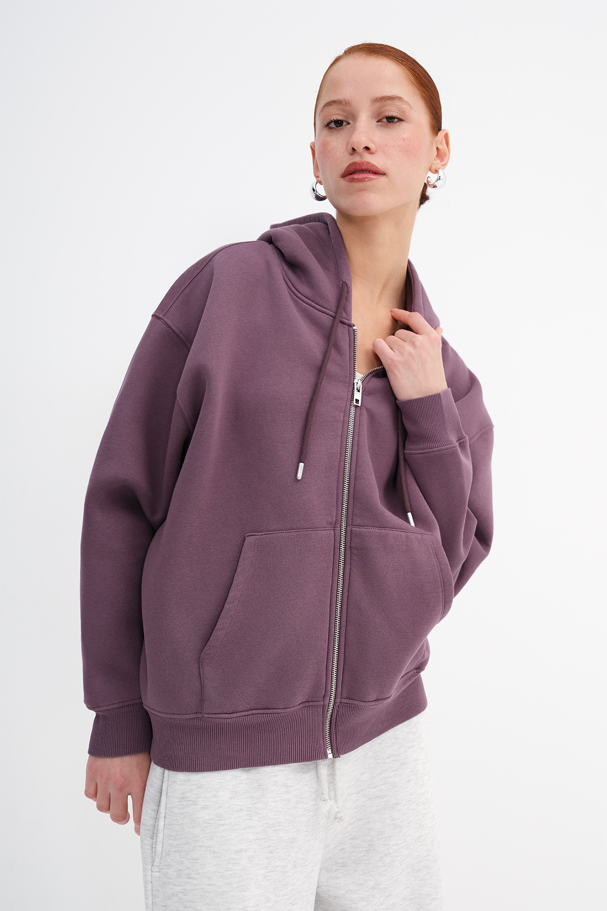 Addax Şardonlu Fermuarlı Sweatshirt H9476-1 görsel 4