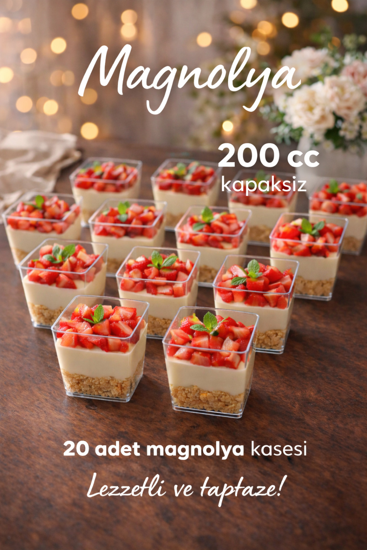 20'li 200 CC Piramit mika Magnolya Kase Plastik Tatlı Sunum Kabı m&ro — Koksal Pack — Plastik Tabak
