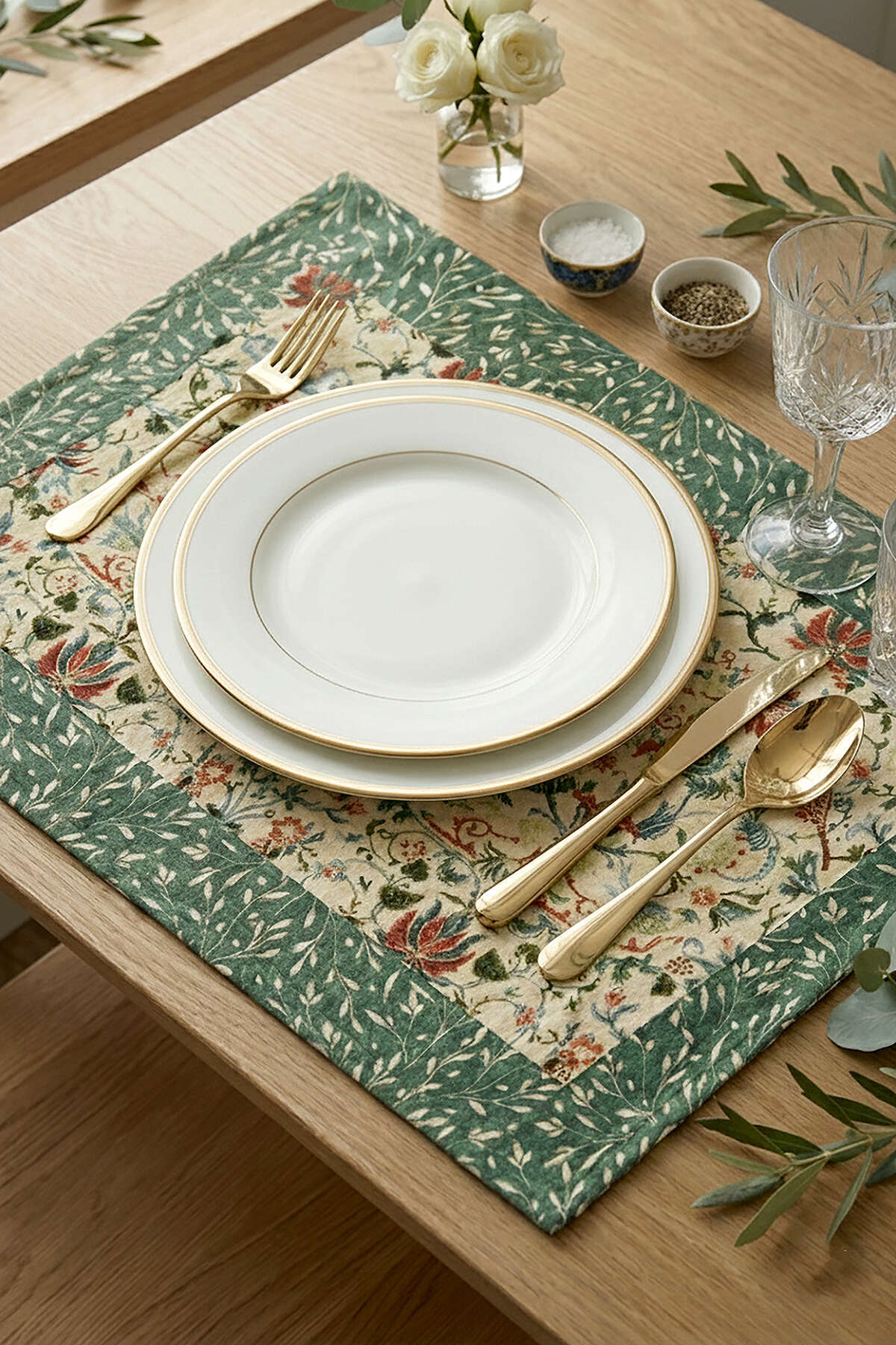 Green Motif Flower Bird Pattern Digital Printed American Service 4-Piece Set CGH1379-AS