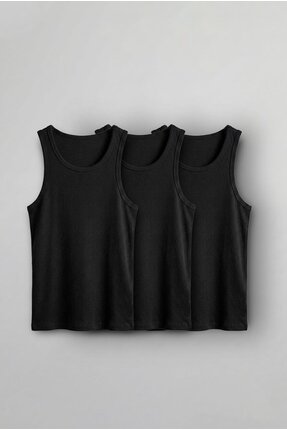 ablukaonline Erkek %100 Pamuklu Basic Fitilli Sporcu Atlet 3'lu Set Siyah