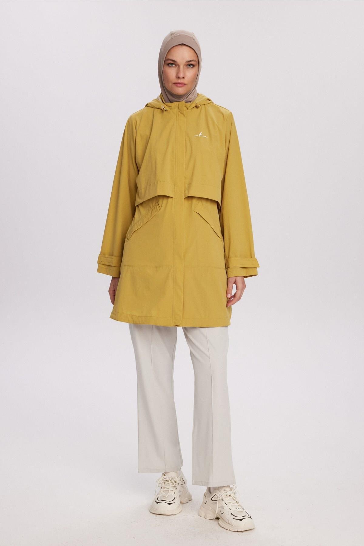 Haşema  Active H-Per Fit Kapüşonlu Sarı Tesettür Yürüyüş Ceketi ACT-42 - Görsel 7
