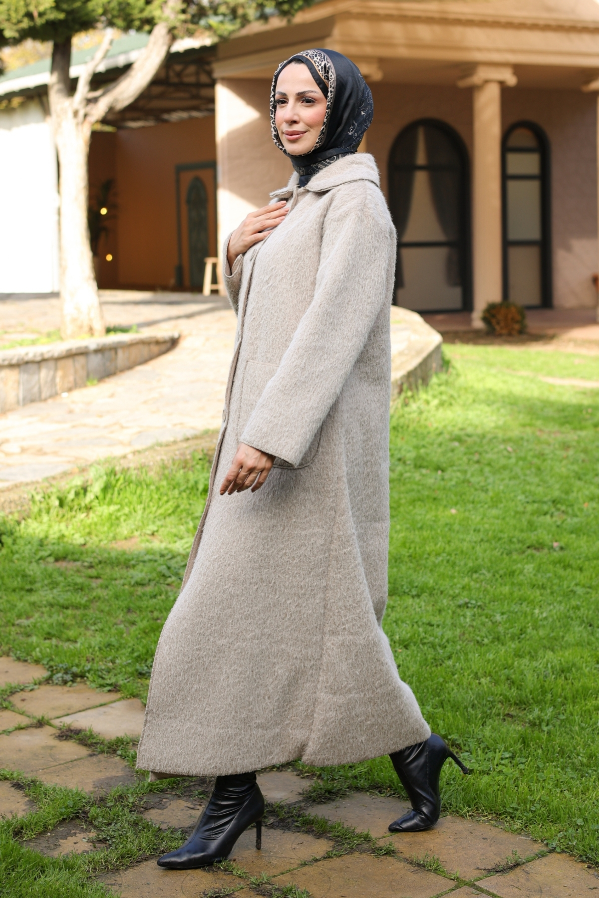 KADEEM  Mavera Fox Kumaş Uzun Tesettür Kaban – 7009 - Görsel 6