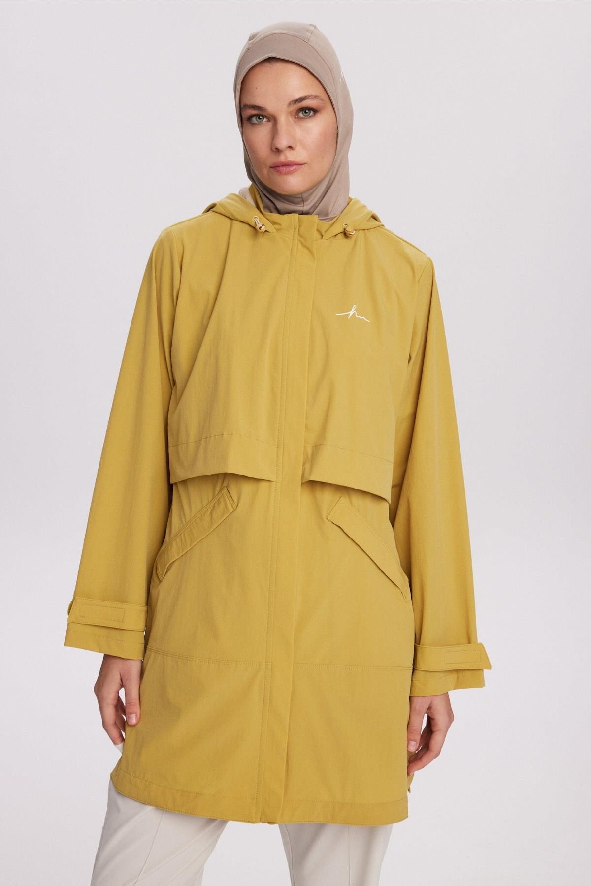 Haşema  Active H-Per Fit Kapüşonlu Sarı Tesettür Yürüyüş Ceketi ACT-42 - Görsel 5